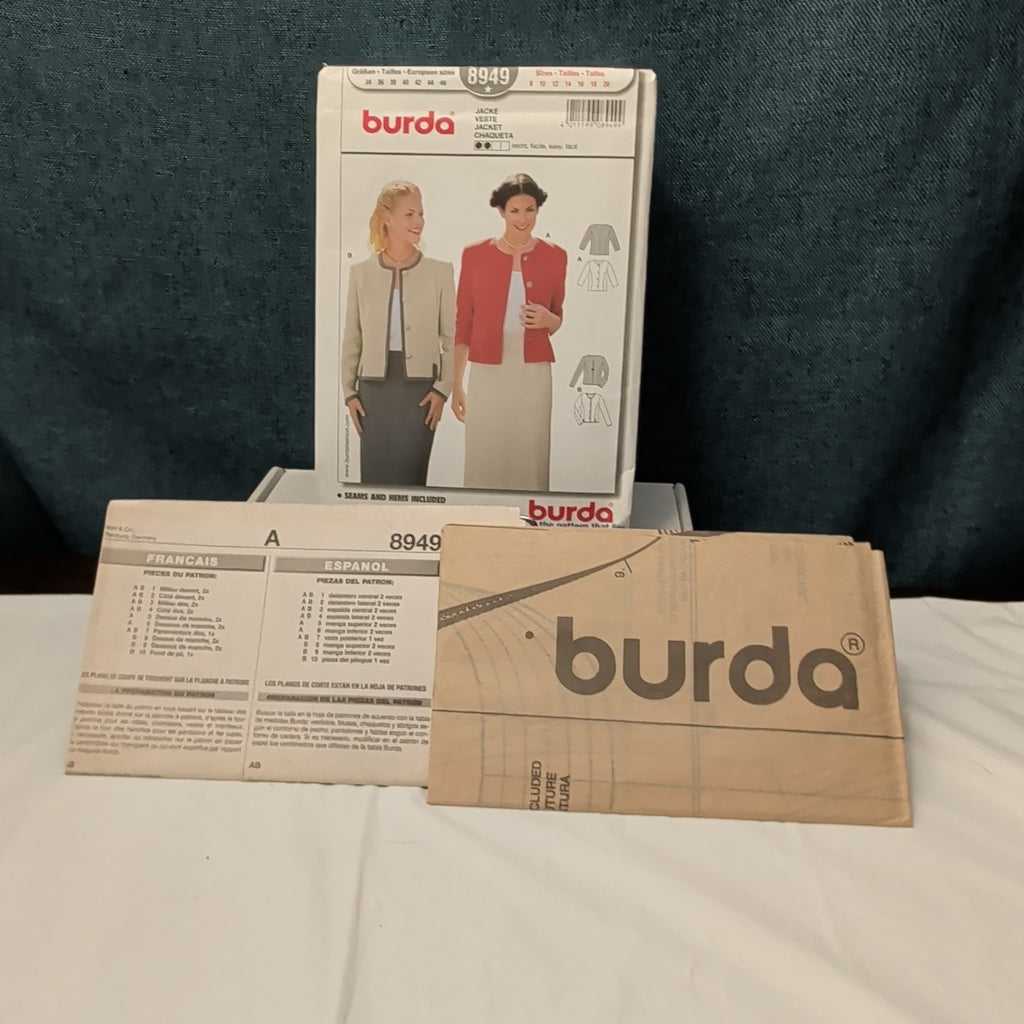 BURDA 8949 Misses Jacket Sewing Pattern | Sizes 8-20 | Easy Chanel Style UNCUT