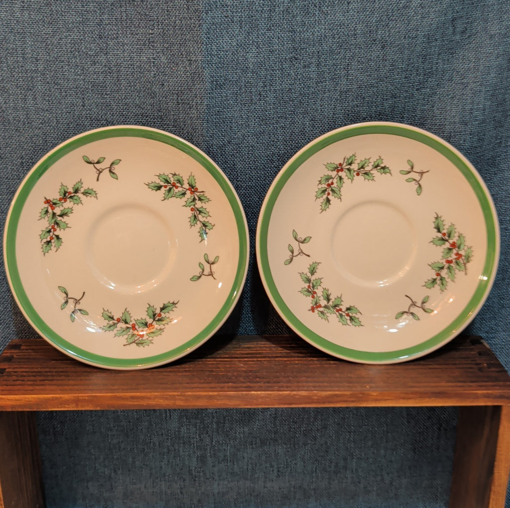 Spode Christmas Tree S3324 England 5.75" Saucers Set 2 Vintage