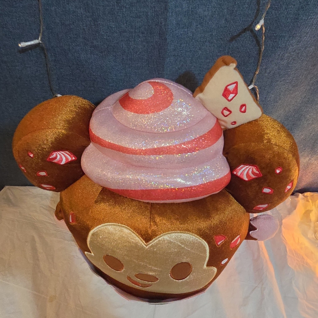 Disney Mickey Mouse Gingerbread Cupcake Plush Toy with Peppermint Accents