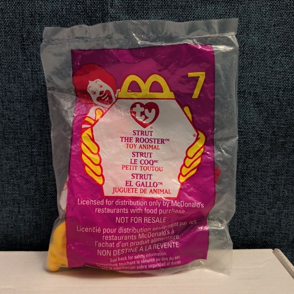 Ty Teenie Beanie Baby Strut the Rooster #7 McDonald’s 1999 Sealed Mint New Toy
