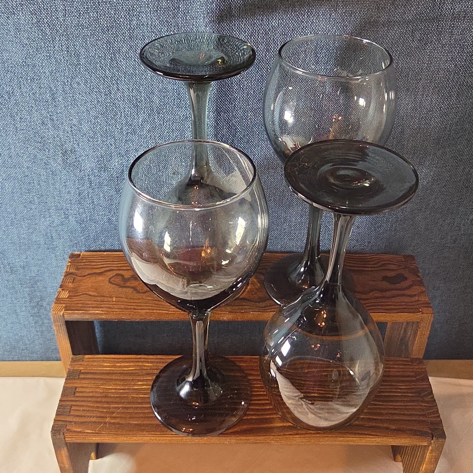 Greenbrier Set 4 Smokey Grey Gray Wine Glasses 12oz