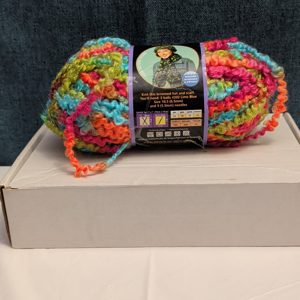 Lion Brand Lion Boucle Yarn Sorbet 205 Mohair Blend Textured Pink Teal Orange
