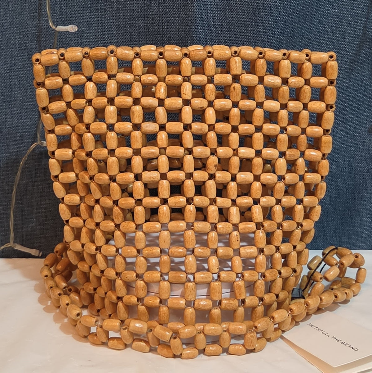 Faithfull The Brand Beaded Clutch Wood Boho Summer Bag NWT FFA056