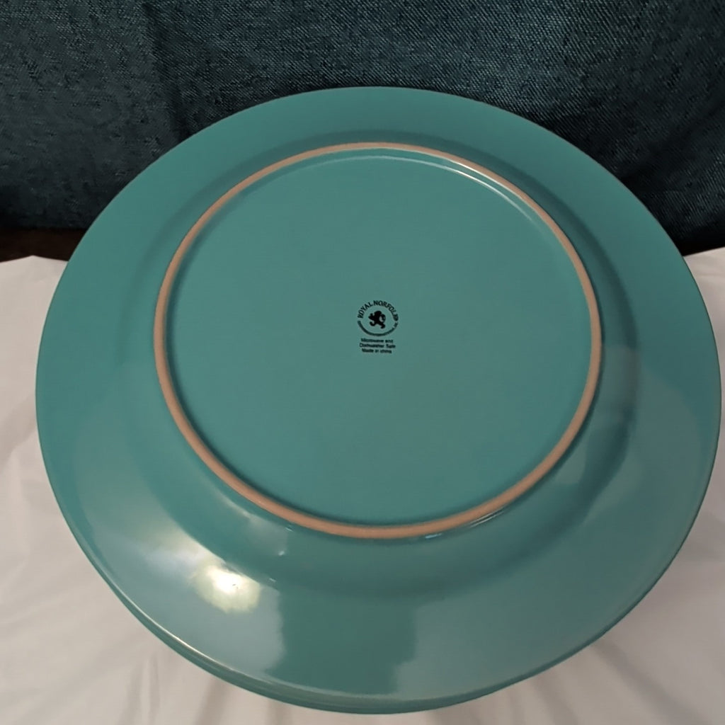 Set of 4 Royal Norfolk Dinner Plates Turquoise Teal Blue Scrolls Rim 10.5"