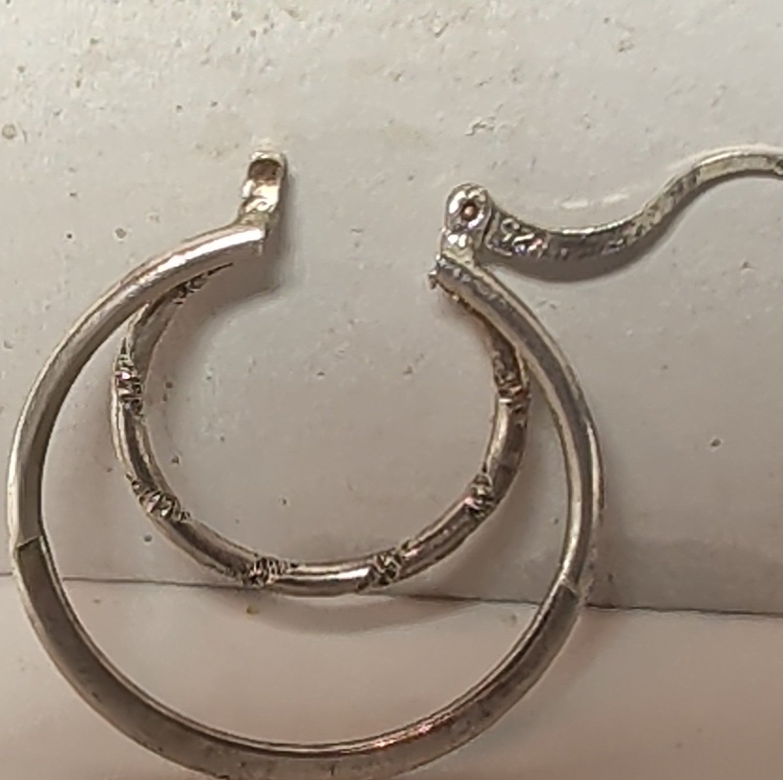 Double Hoop 925 Sterling Silver Textured Y2K