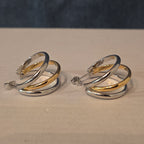 Triple Hoop Mixed Metal Gold Silver Tone Earrings Modern