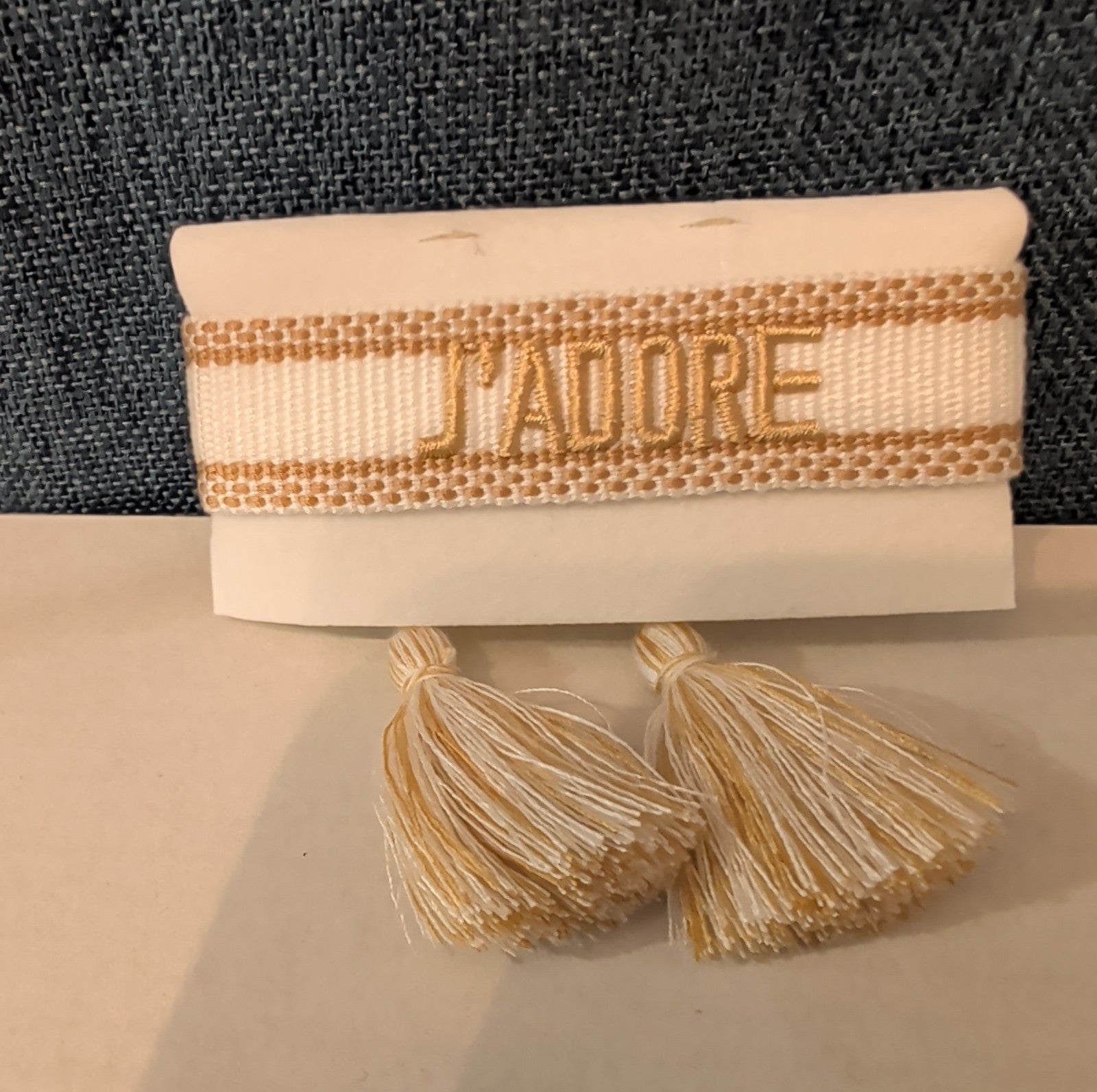 Coresky J'Adore Embroidered Woven Tassel Bracelet Gold Boho NIB