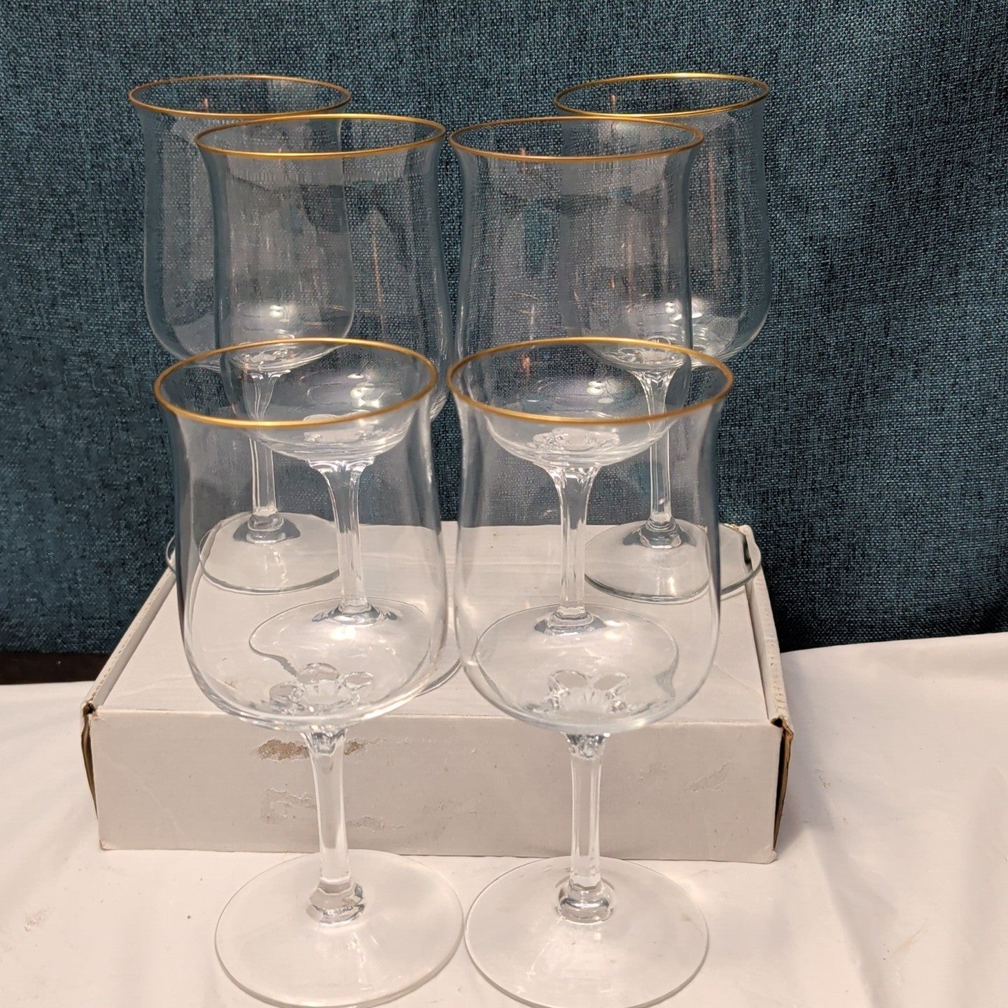 LENOX Crystal INTRIGUE Wine Glasses Gold Trim Fluted Rim Vintage 80s | Set of 6
