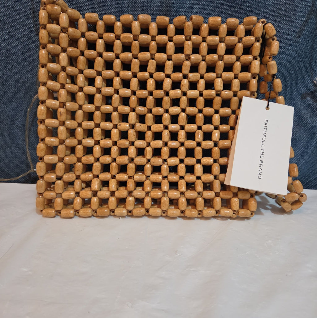 Faithfull The Brand Beaded Clutch Wood Boho Summer Bag NWT FFA056