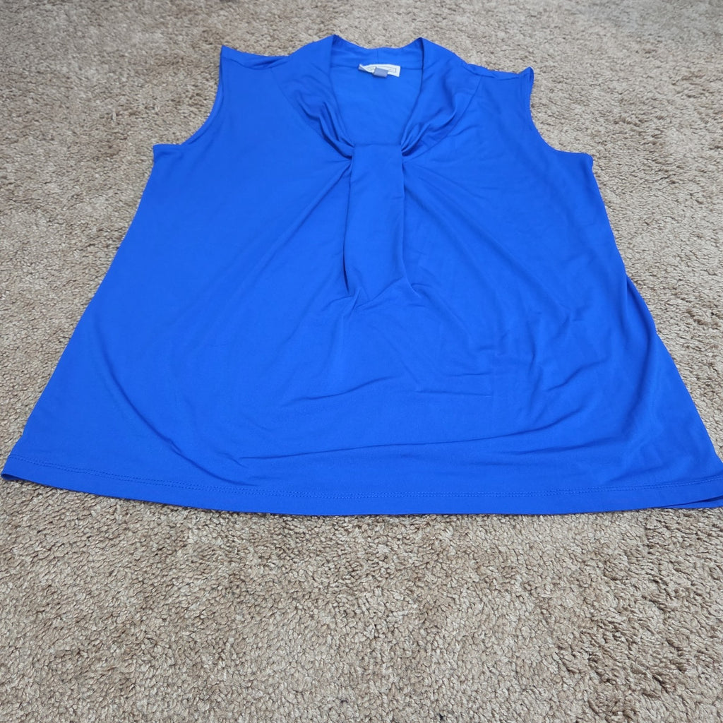 Dana Buchman Draped Neck Blue Sleeveless Top Blouse Gently Used Large