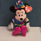 Ty Disney Beanie Baby Minnie Mouse Sparkle Rainbow Dress Metallic Pink Shoes