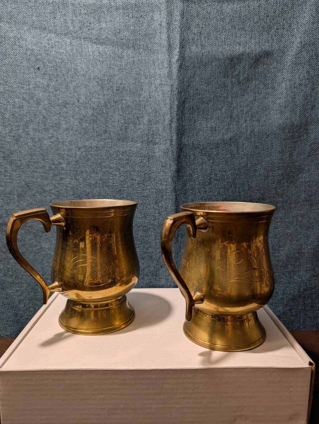 6 Vintage Etched Brass Mugs | Saudi Souvenir Goblets | Schree Amber  & Co.