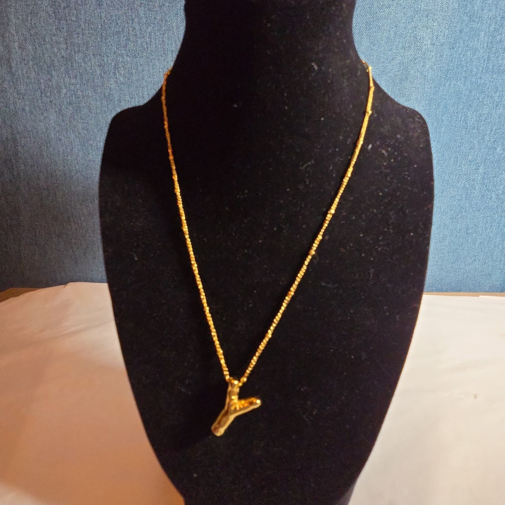 Y Initial Bubble Letter Necklace Gold Tone Satellite