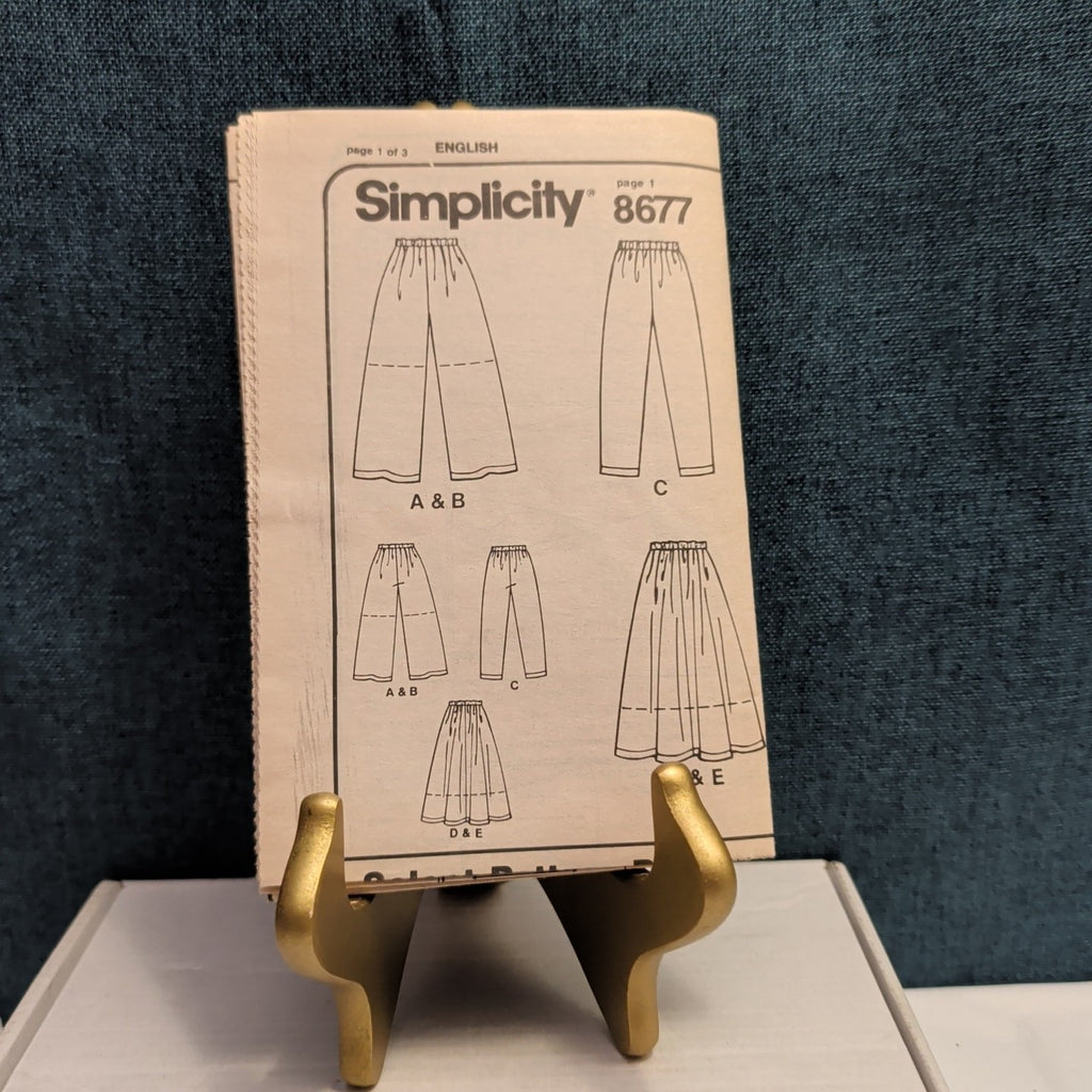 Simplicity 8677 Pattern Wide Leg Slim Pants Skirt Shorts 1989 Size BB LGXL Uncut