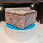 Vintage Pink Floral Porcelain Square Trinket Box Grandmillennial PreOwned