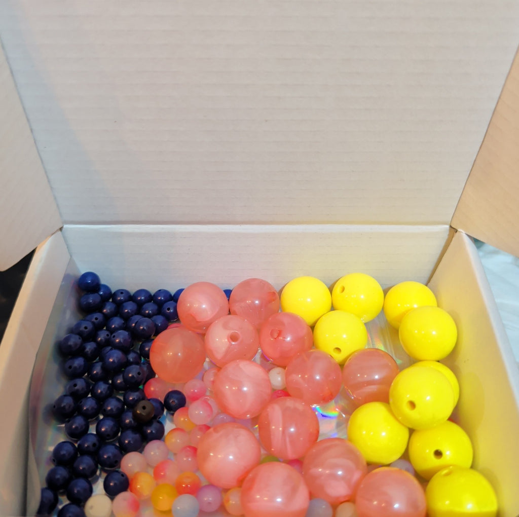 Mixed Pre-Drilled Round Plastic Beads 3oz Lot Pink Yellow Blue Craft