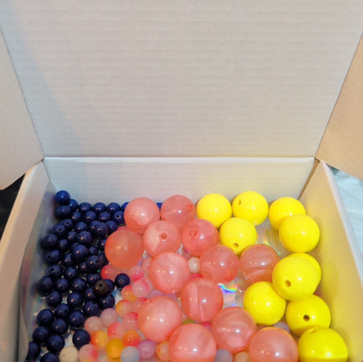Mixed Pre-Drilled Round Plastic Beads 3oz Lot Pink Yellow Blue Craft