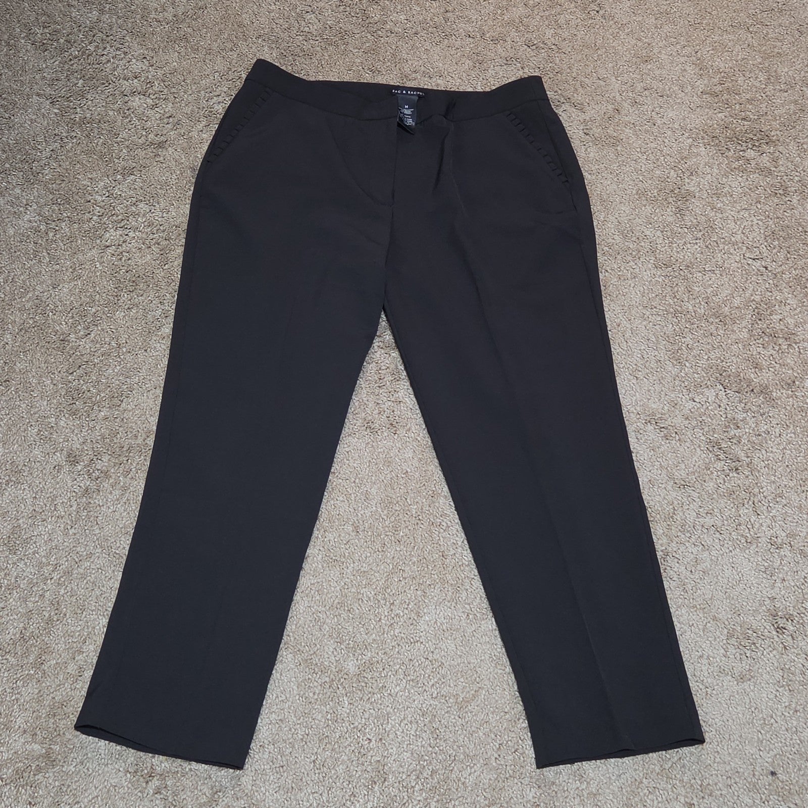 Zac & Rachel Black Dress Pants 14 Pleated Pocket Stretch Career NWOT