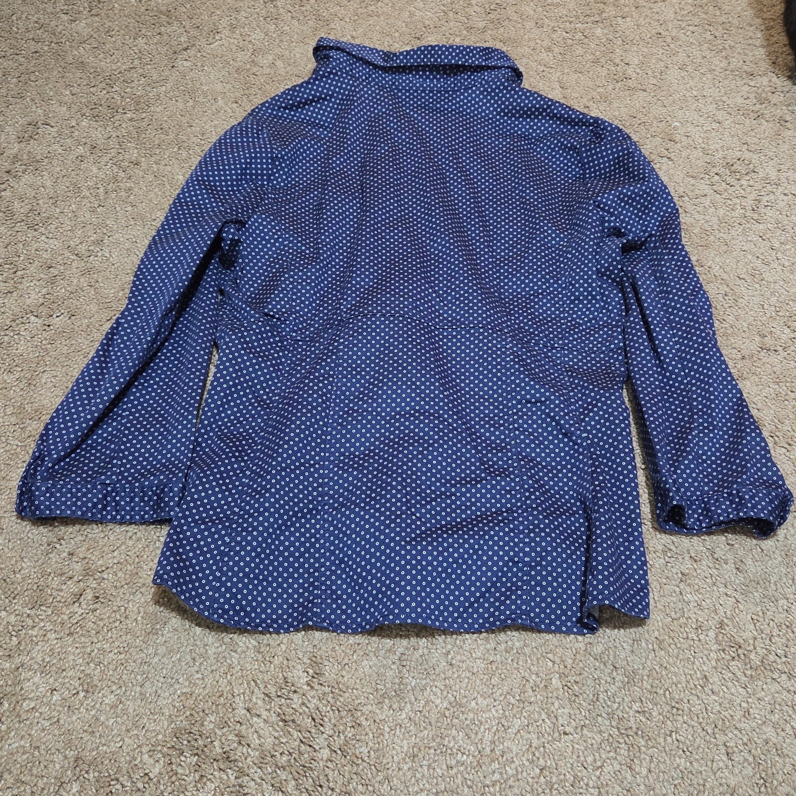 New York & Company Blouse Blue Polka Dot Button Down Office Wear Used Size L