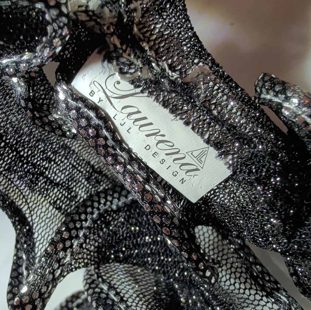 Laurena by LJL Metallic Lace Scarf Wrap Silver Black Ruffled Boho NWT 63x23