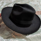 Cutely Covered Pink Bottom Black Cowboy Hat Felt Wide Brim Fedora Medium Used