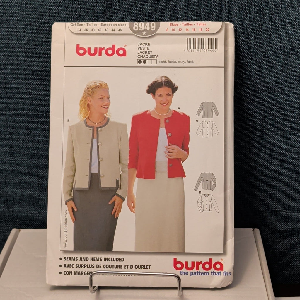 BURDA 8949 Misses Jacket Sewing Pattern | Sizes 8-20 | Easy Chanel Style UNCUT