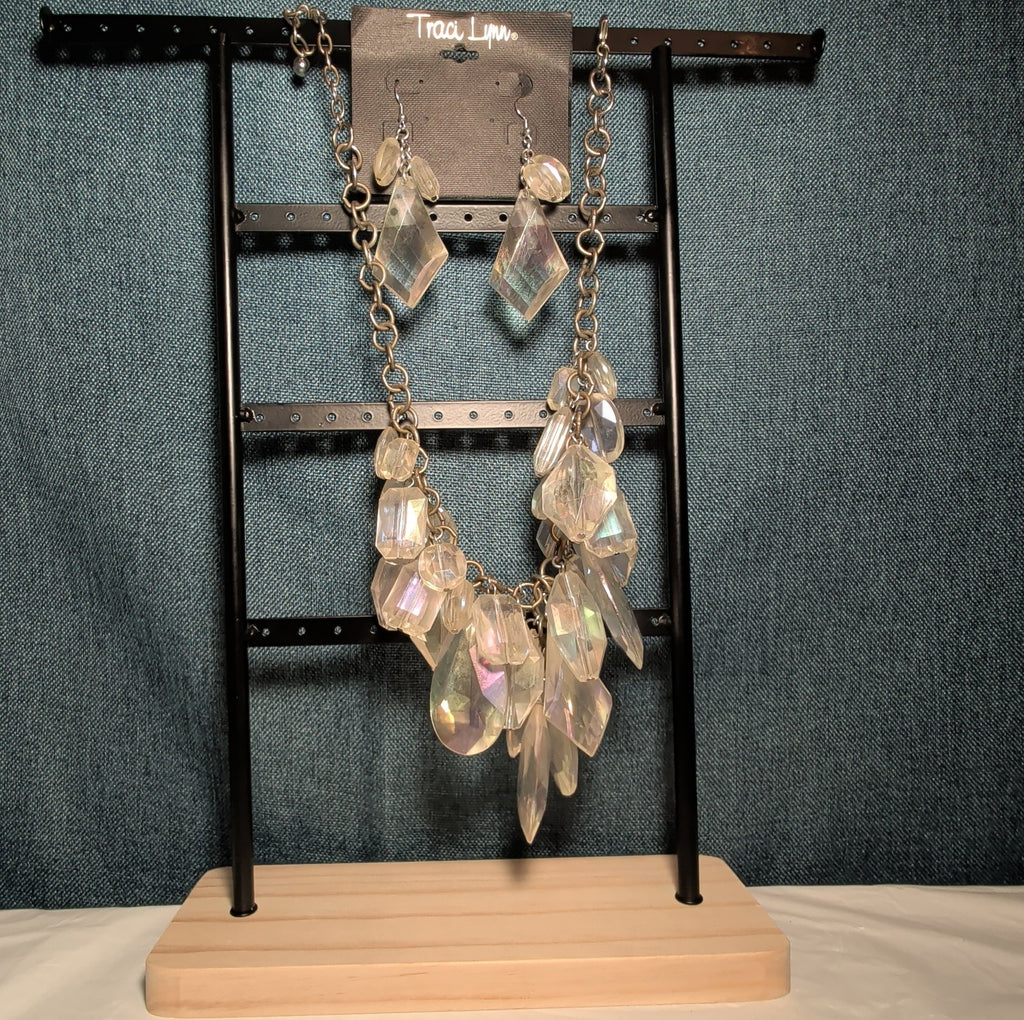 Traci Lynn Iridescent Statement Bib Necklace Earring Set Vintage Style