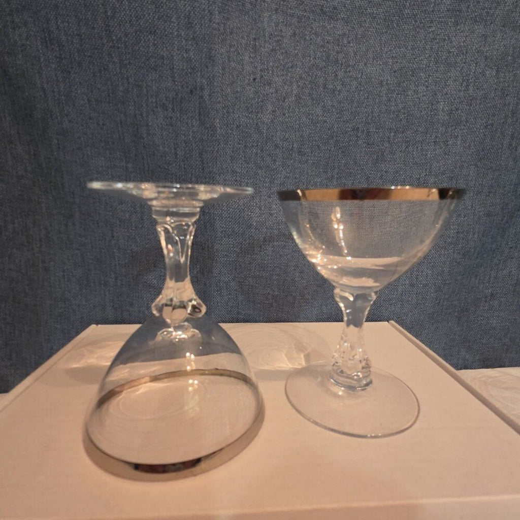 Tiffin Franciscan Brookmar Platinum Rim Champagne Coupe Sherbet Glass Set of 5