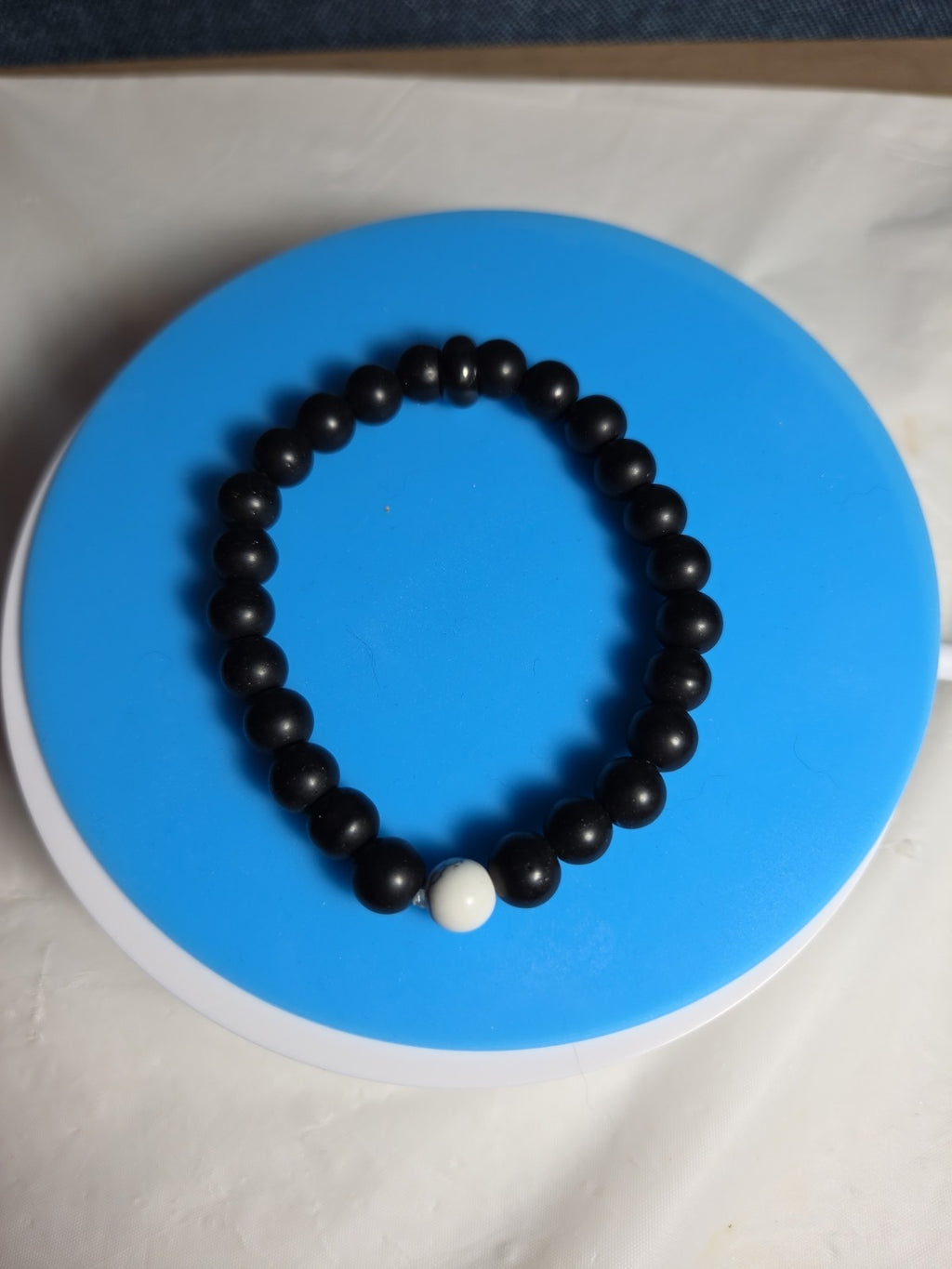 Natural Stone Bead Stretch Bracelet Matte Black White Howlite