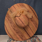 Ashro Wide Brim Derby Hat Peach Striped Mesh Flower