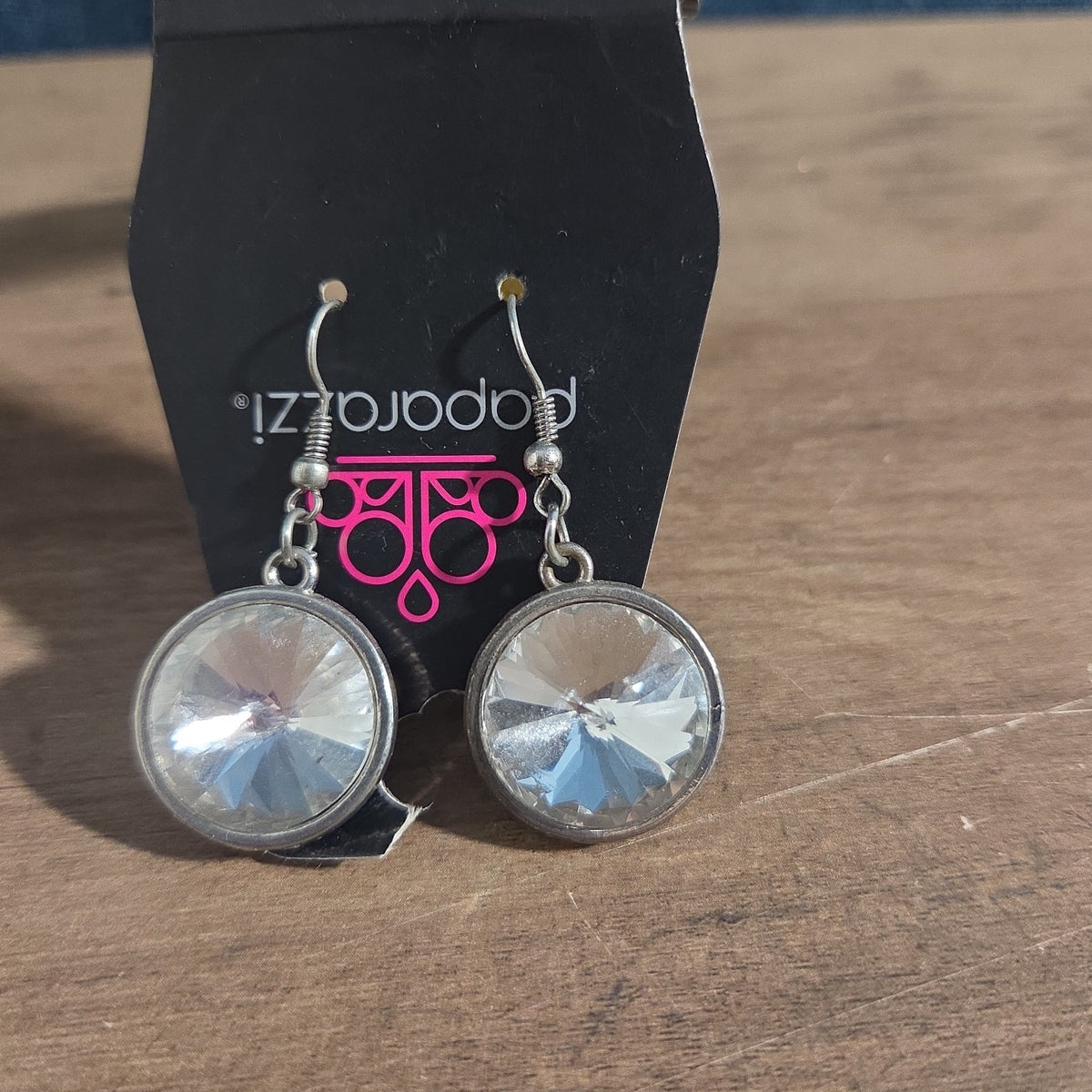 Paparazzi Rhinestone Drop Earrings Silver Sunburst Reverse Vintage