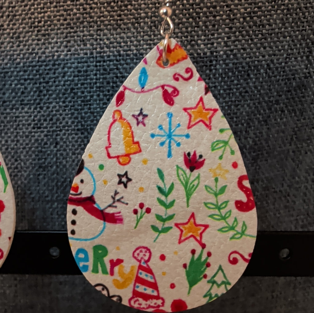 Faux Leather Teardrop Earrings Christmas Holiday Party Vibe NEW
