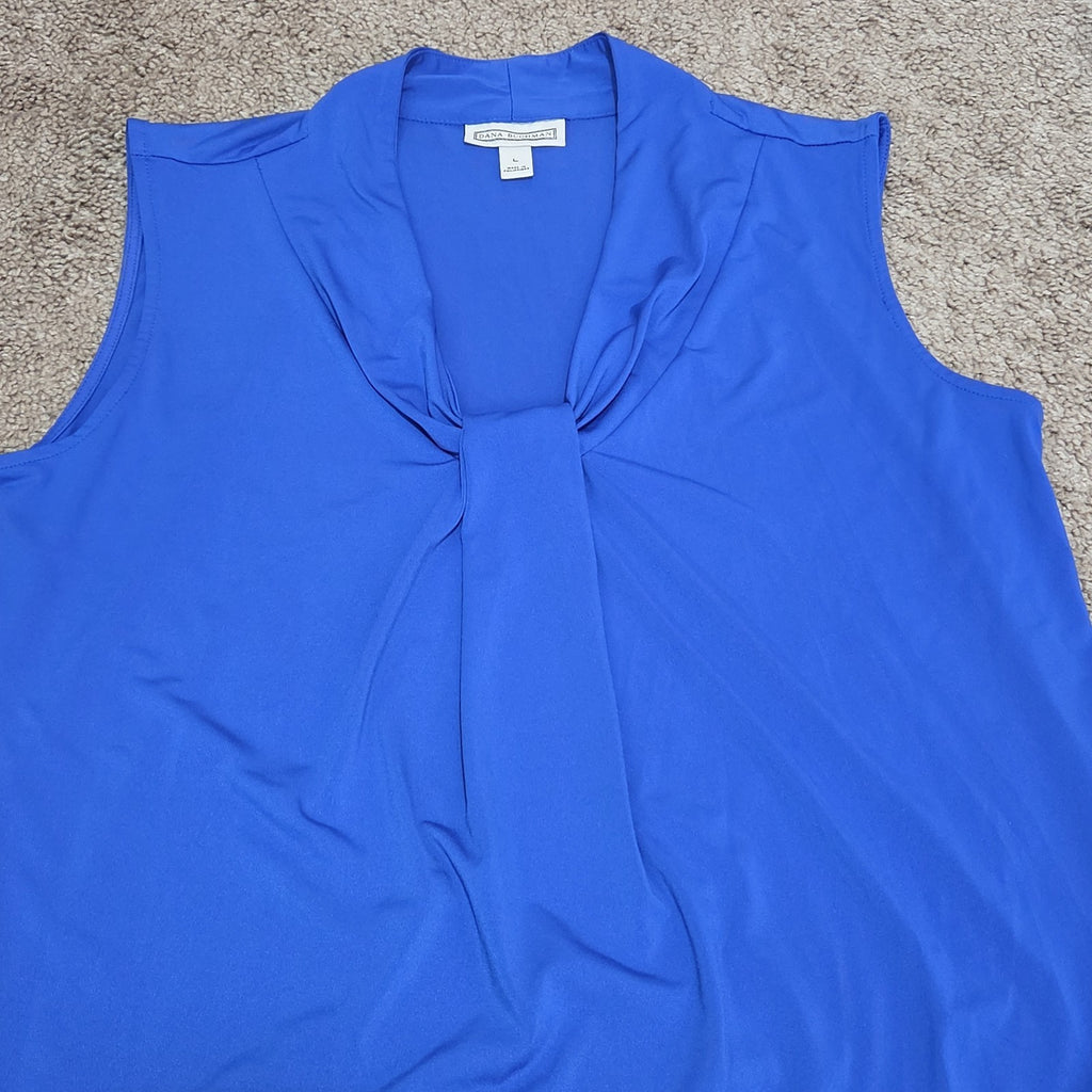 Dana Buchman Draped Neck Blue Sleeveless Top Blouse Gently Used Large