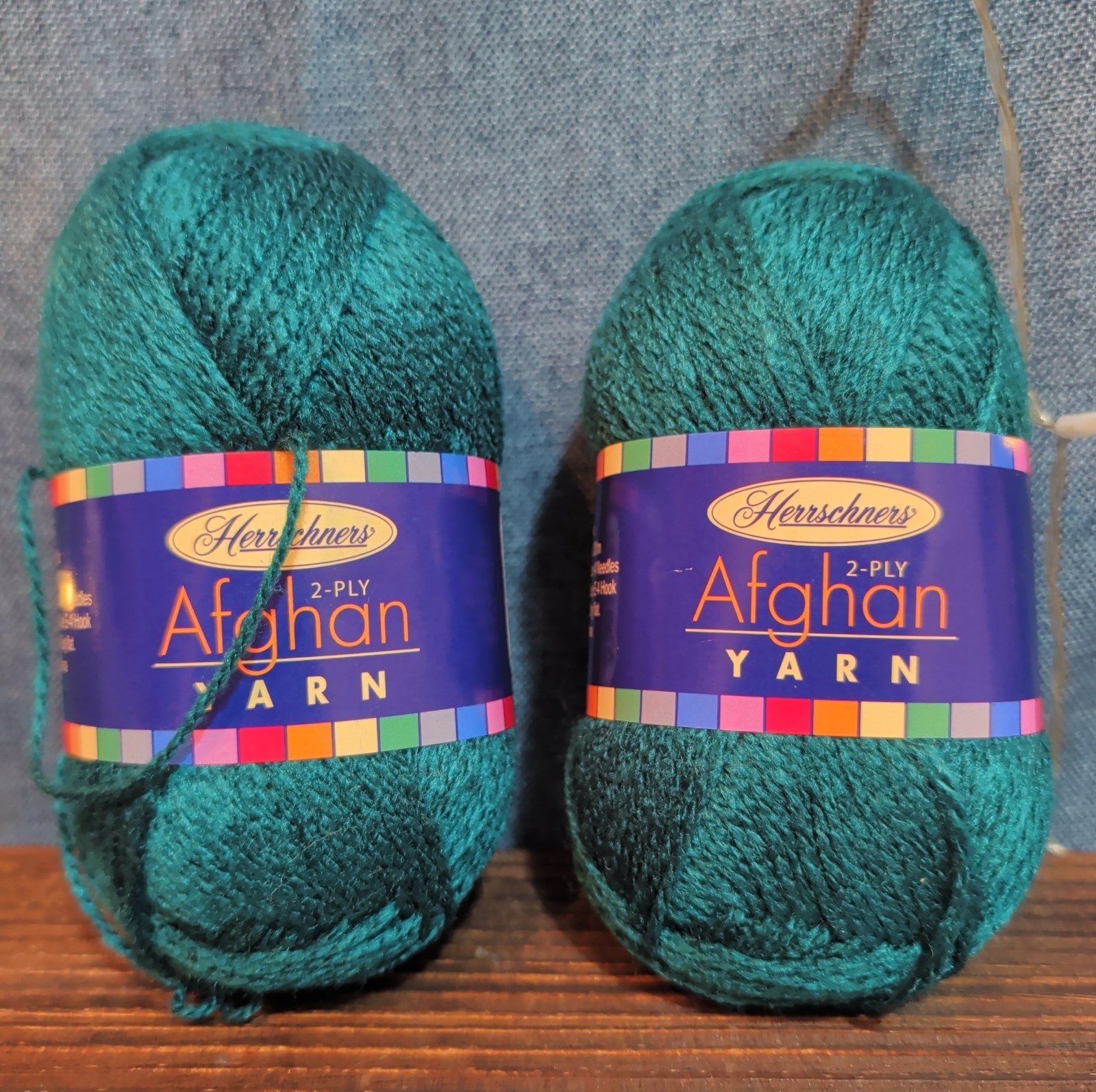 Herrschners Afghan Yarn 2 Ply Deep Teal Acrylic 2 Skein Lot