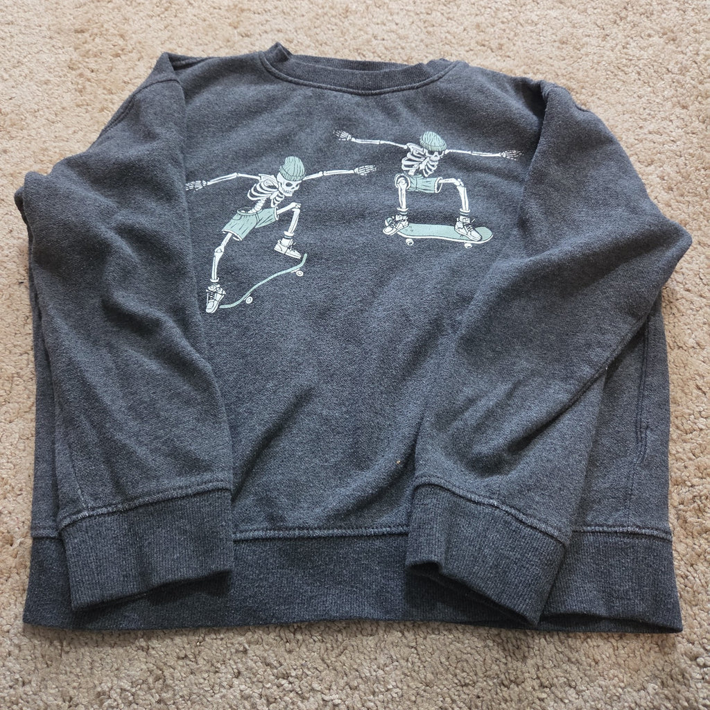 Old Navy Skateboard Skeleton Sweatshirt Boys L Grey Fleece Crewneck Preowned