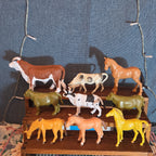Farm Animals 9Pc Lot Plastic Horses Cows Vintage Style P