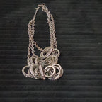 NY Collection Silver Tone Triple Chain Rhinestone Ring Cluster Necklace