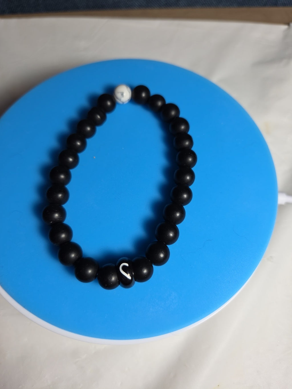 Natural Stone Bead Stretch Bracelet Matte Black White Howlite