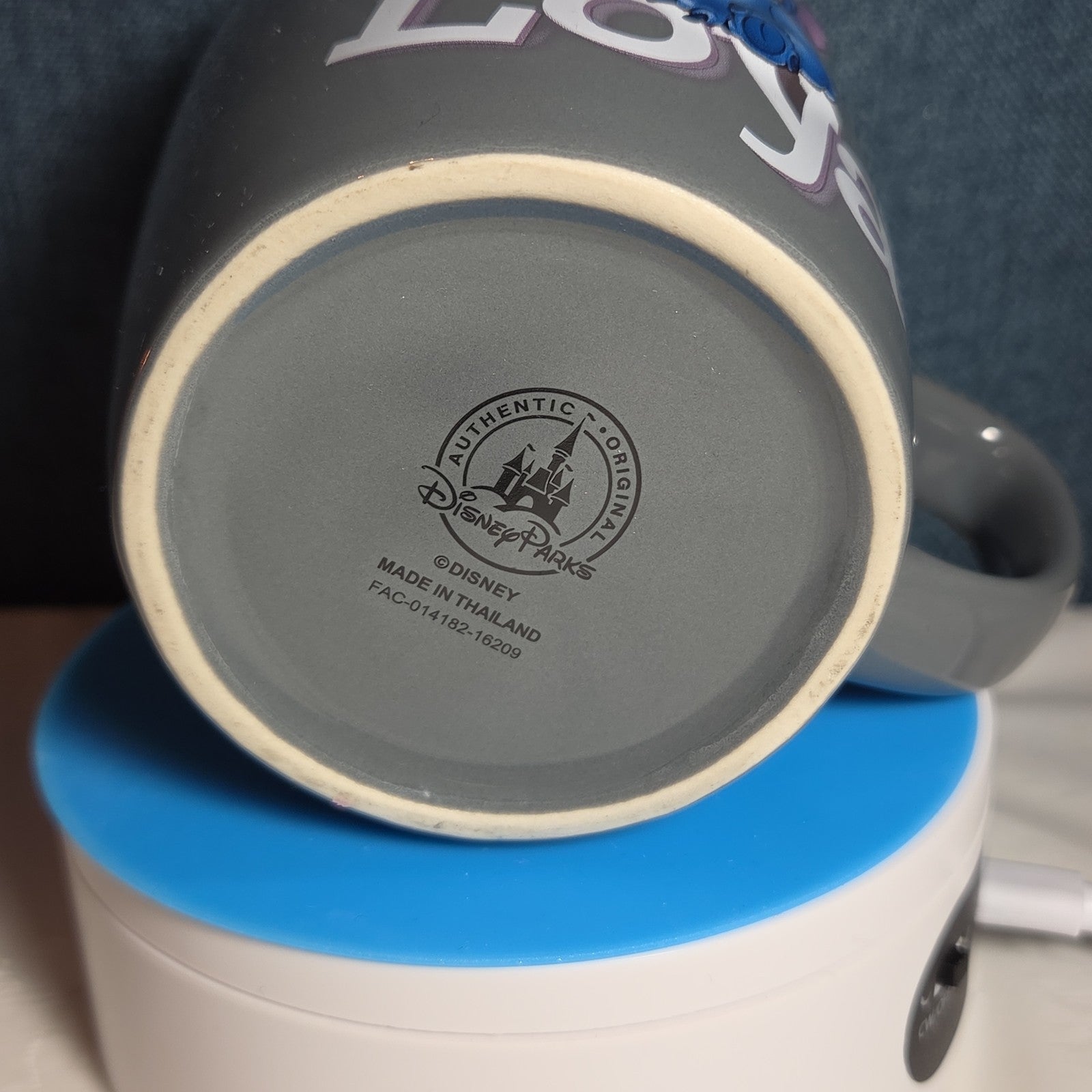 Disney Parks Stitch Loyal Brave Grey Ceramic Mug Pink Inside