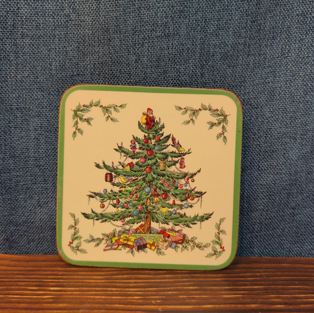 Christmas Tree Cork Back Coaster Holiday Decor Single