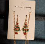 Christmas Tree Necklace Earring Set Gold Tone Enamel Holiday