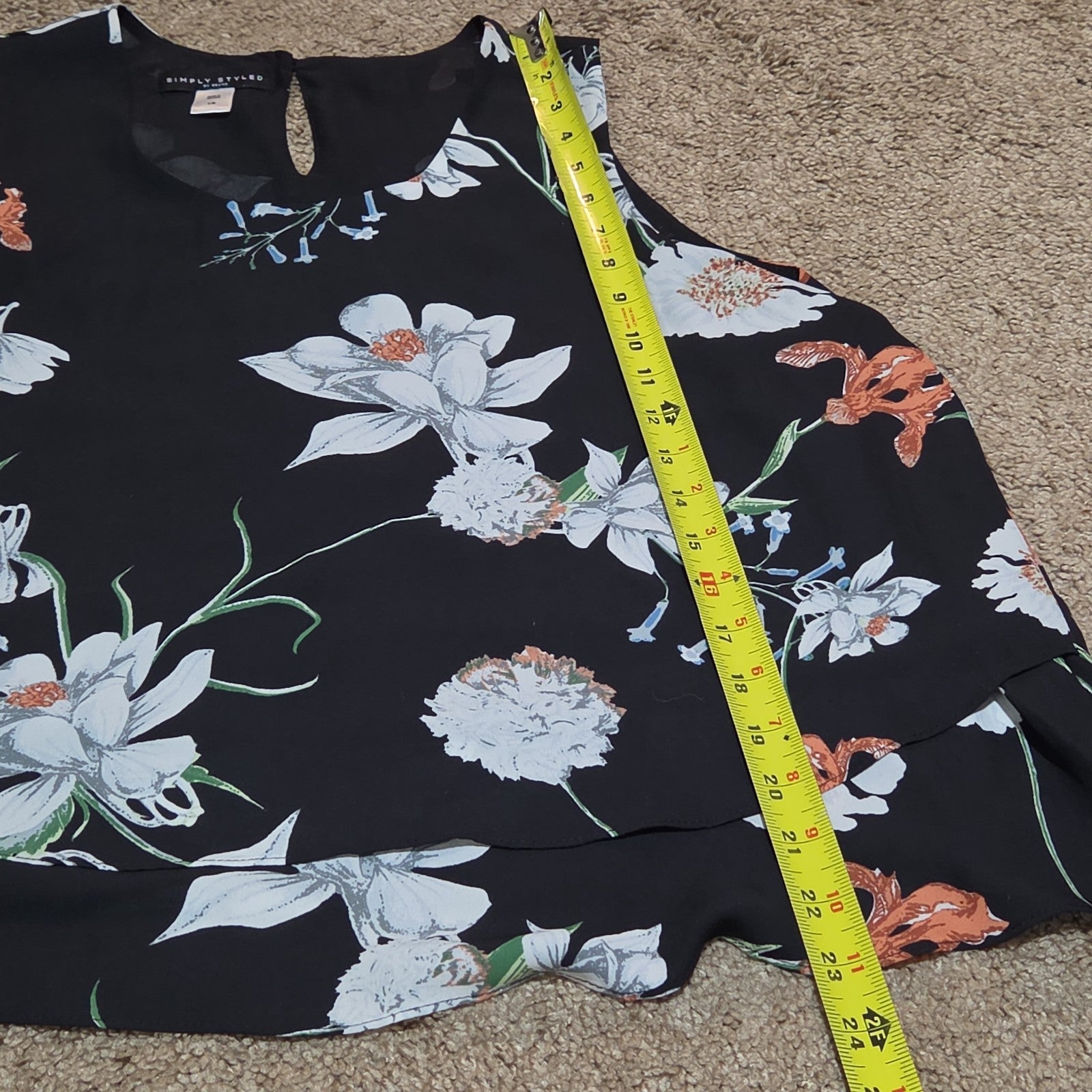 Simply Styled Sears Floral Sleeveless Blouse Tiered Top L