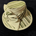 Carissimo Green Striped Wide Brim Church Derby Hat Bow Ribbon Vintage