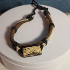 Boho Tribal Leather Cord Bracelet Carved Bead Unisex