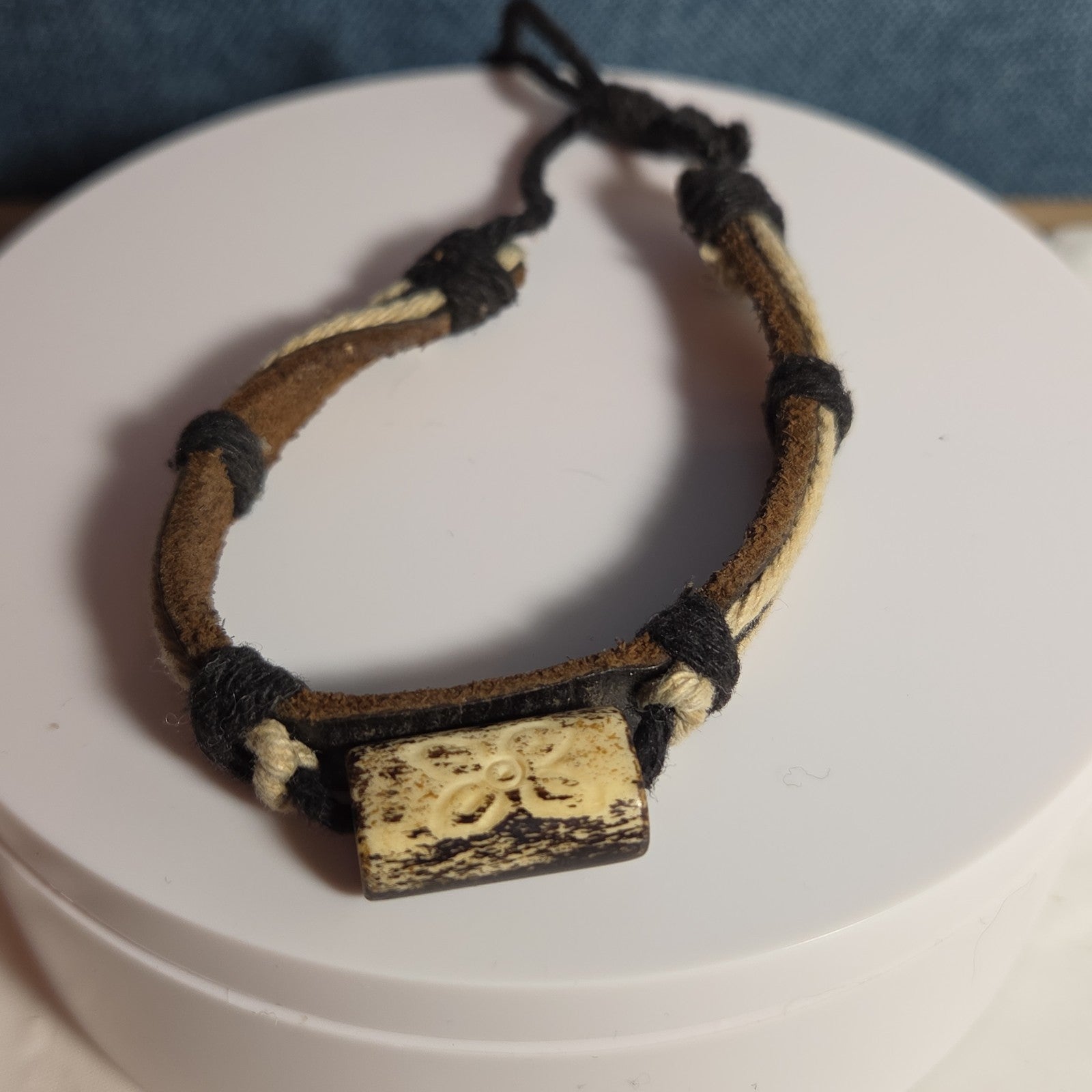 Boho Tribal Leather Cord Bracelet Carved Bead Unisex