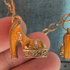 High Heel Shoe Pendant Necklace Gold Tone Rhinestone Y2K