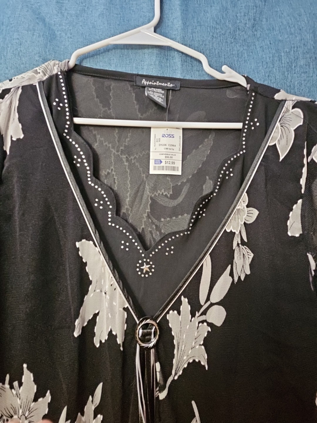 NWT Appointments 1X Whimsigoth Blouse Black Mesh Floral Fairycore Y2K Ring Top