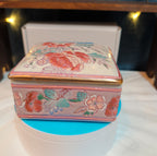 Vintage Pink Floral Porcelain Square Trinket Box Grandmillennial PreOwned