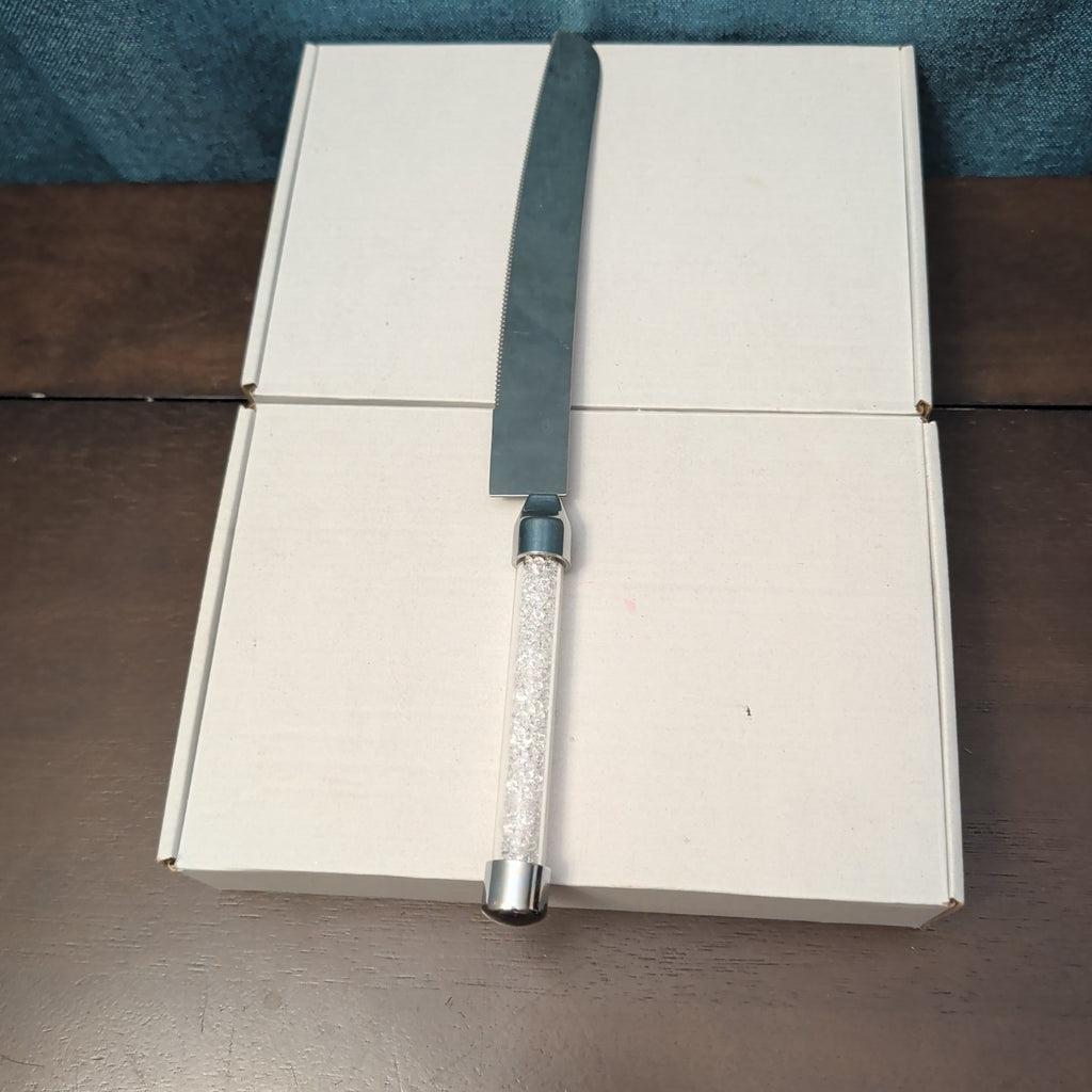 Mr & Mrs Wedding Cake Server Knife Set | Crystal Filled Bling Handle Stainless