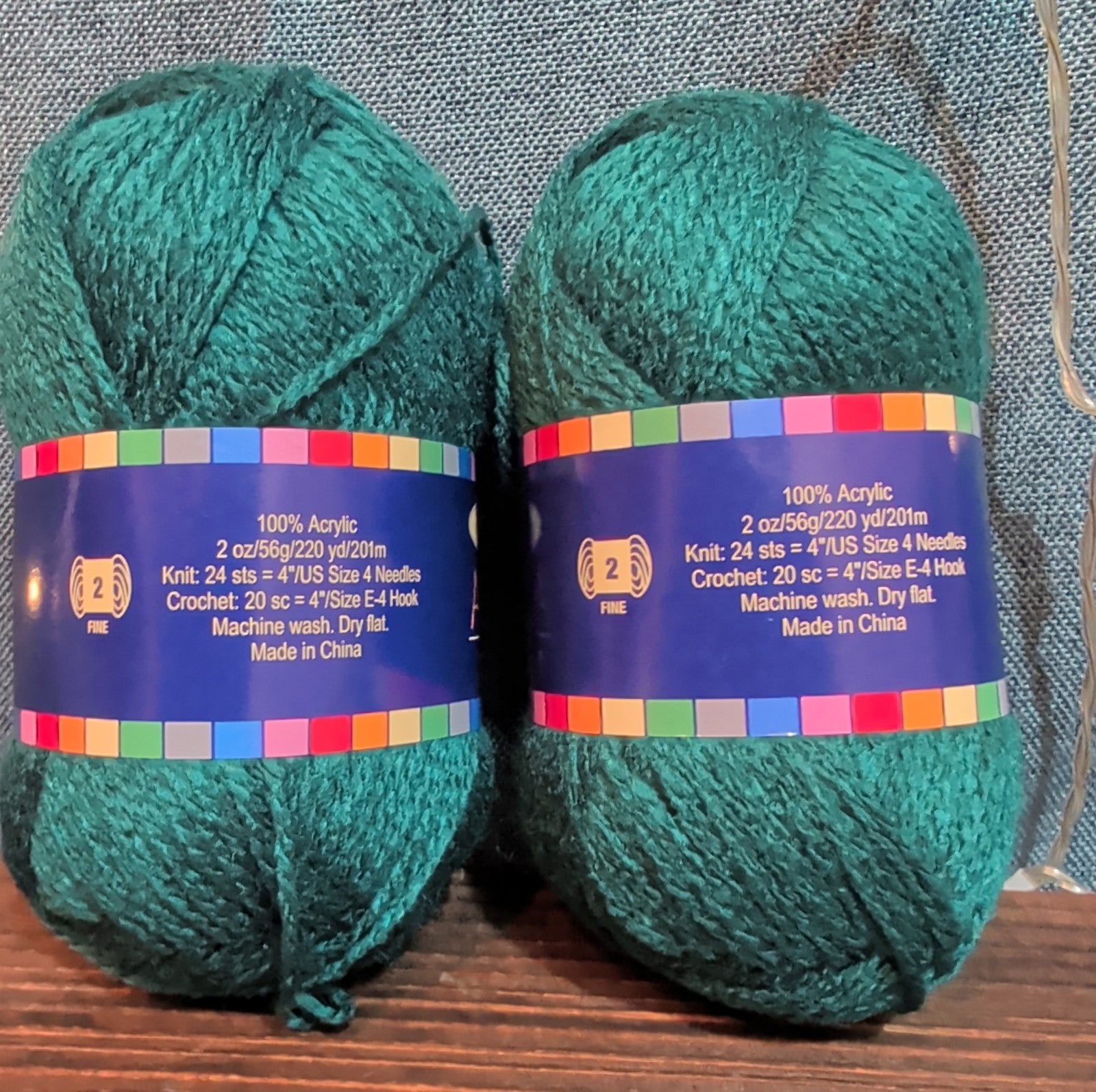 Herrschners Afghan Yarn 2 Ply Deep Teal Acrylic 2 Skein Lot